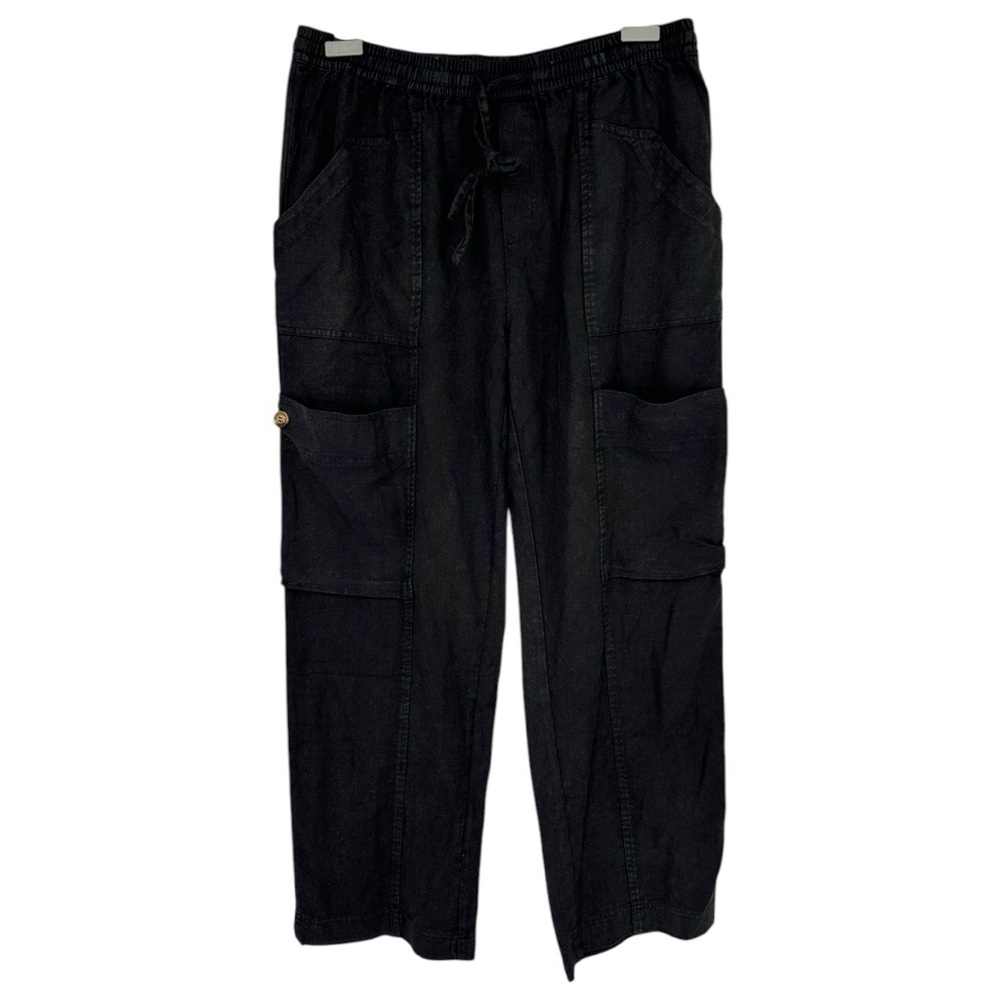 Heyson Black Mineral Wash Cargo Pants size 1X Elastic Waist Linen Cotton NWOT